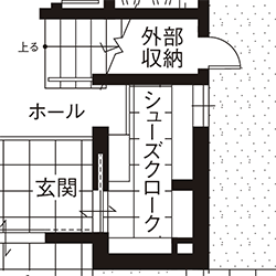 玄関と軽く繋がるシューズクローク